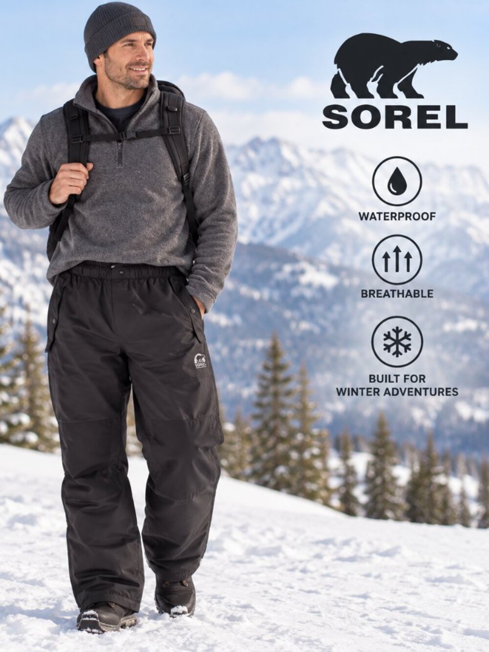 SOREL Men’s L Black Omni-Tech Waterproof Snow Ski Pants